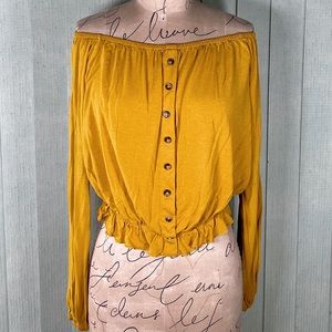 H&M long sleeve ruffle mustard/yellow crop top off the shoulder buttoned medium